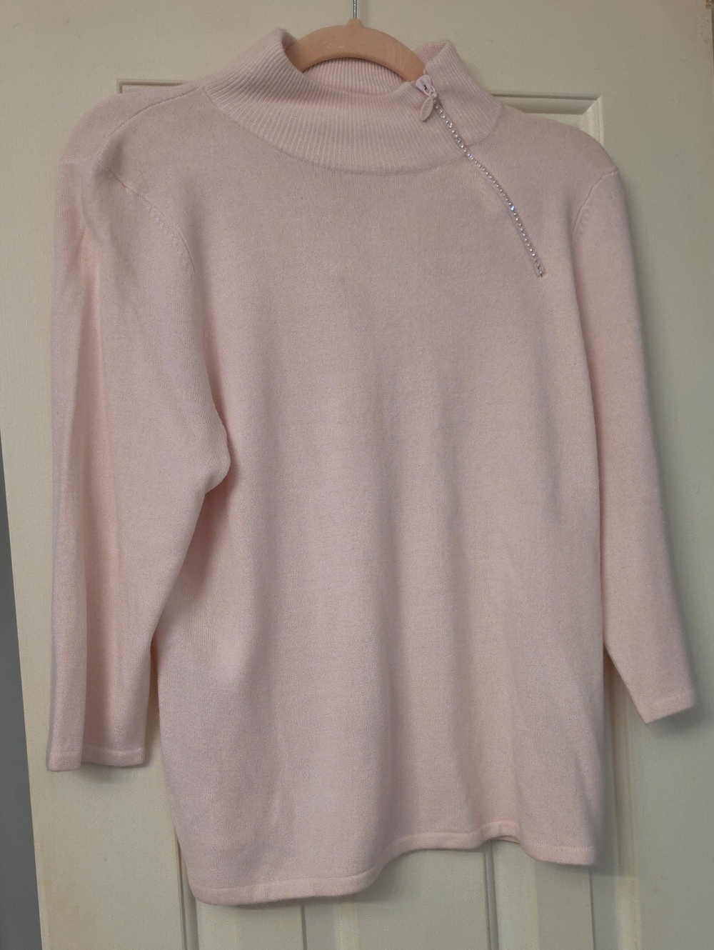 New With Tags Designer Originals Pale Pink Zip-Accent Mock Neck Sweater. Size PL
